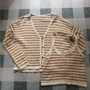 Madewell Cream and Tan Striped Cardigan Set READ DESCRIPTION